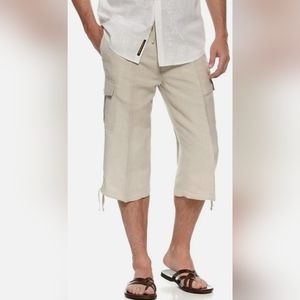 Cubavera Men's 55%Linen/45%Rayon Bermuda Cargo Shorts Drawstring Sand 34